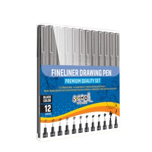 Fineliner, diferite dimensiuni 0.03-2 mm + varf tip pensula, 12 buc/set - S-COOL - Img 2