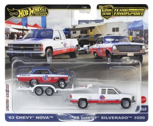 HOT WHEELS TRANSPORTATOR CHEVY SILVERADO 3500 88 CU MASINUTA CHEVY NOVA 63 SCARA 1:64 - Img 1