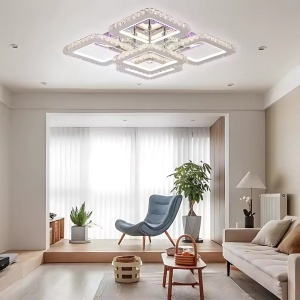 Lustra LED cu telecomanda cu cristal QUADRIA SUPREMO RGB, 148W, 5 Patrate, lumina Rece/Calda/Neutra, Dimabila, Crom Lucios - Img 3