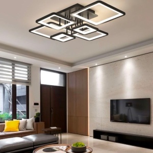 Lustra LED cu telecomanda ELLA 124W, 6 Patrate, lumina Rece/Calda/Neutra, Dimabila, Negru - Img 1