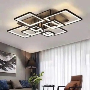 Lustra LED cu telecomanda ELLA 203W, 8 Patrate, lumina Rece/Calda/Neutra, Dimabila, Negru - Img 2