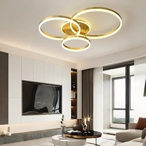 Lustra LED cu telecomanda RIGA LILITH 94W, 3 Cercuri, lumina Rece/Calda/Neutra, Dimabila, Auriu Lucios - Img 1