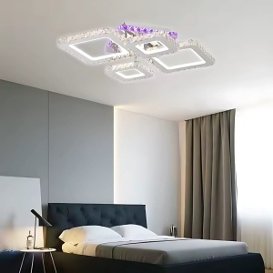 Lustra LED cu telecomanda si cristal NOVA RHOMBA RGB 60W, 4 Patrate, lumina Rece/Calda/Neutra, Dimabila, Crom Lucios - Img 2