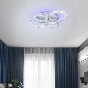 Lustra LED cu telecomanda si cristal NOVA ROTONDA RGB 154W, 6 Cercuri, lumina Rece/Calda/Neutra, Dimabila, Alb - Img 1