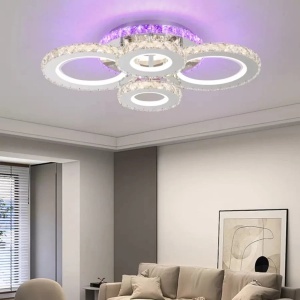 Lustra LED cu telecomanda si cristal NOVA ROTONDA RGB 72W, 4 Cercuri, lumina Rece/Calda/Neutra, Dimabila - Img 1