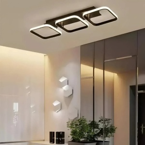 Lustra LED VERTEX 32W, 3 Patrate, Liniara, lumina Rece/Calda/Neutra, Neagra - Img 1