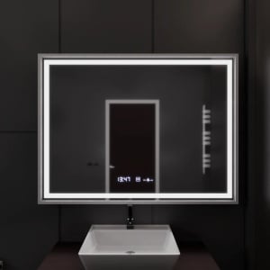 Oglinda LED Rectangulara, 120x80cm, Verite Imperial Silver Motion Glow Marcello, Sistem Dezaburire, Ceas & Termometru, Dimabila - Img 1