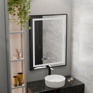 Oglinda LED Rectangulara, 60x80cm, Verite Majeste Noir Motion Glow Marcello, Sistem Dezaburire, Ceas & Termometru, Dimabila - Img 1