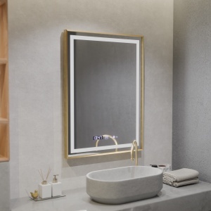 Oglinda LED Rectangulara, 60x80cm, Verite Royale Gold MotionGlow Marcello, Sistem Dezaburire, Ceas & Termometru, Dimabila - Img 1