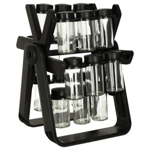 Organizator de condimente cu 18 containere cu suport rotativ pentru bucatarie, culoare neagra - Img 10