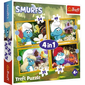PUZZLE TREFL 4IN1 STRUMFII VIATA IN SATUL STRUMFILOR - Img 1