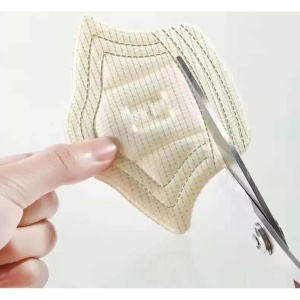 Set 10 buc. (5 seturi) de pernite protectie calcaie pentru incaltaminte, autoadezive, din spuma moale si material textil, culoare CREM - Img 4