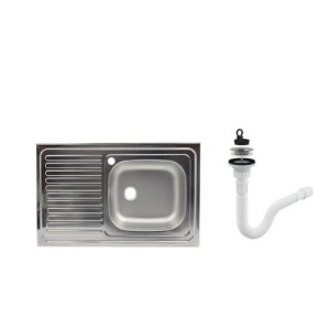 Set chiuveta masca ,inox,cuva dreapta, 80x50 cm, baterie lebada flexibila cu sifon de scurgere - Img 2