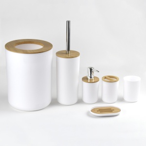 Set Elegant pentru baie format din 6 piese, ABS + lemn, culoare alb/maro - Img 2