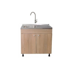 Set Masca Chiuveta Sonoma 80 cm X 50 cm X 80 cm, chiuveta inox cuva stanga, baterie inox rotunda si sifon scurgere - Img 1