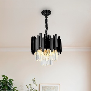 Candelabru Cristal BLOIS Petito 3xE14, Diametru 30cm, Negru, Inaltime Reglabila - Img 1