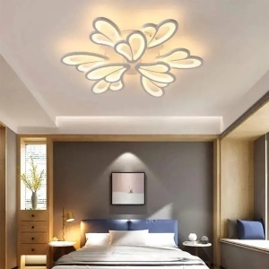 Lustra LED cu telecomanda BLOSSOM 107W, 9 Petale, lumina Rece/Calda/Neutra, Dimabila, Alb - Img 1