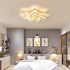Lustra LED cu telecomanda LOTUS 110W, 9 Petale, lumina Rece/Calda/Neutra, Dimabila, Alb - Img 1
