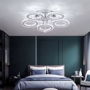 Lustra LED cu telecomanda si cristal ALANUBIS 61W, 5 Cercuri, lumina Rece/Calda/Neutra, Dimabila, Crom Lucios - Img 2