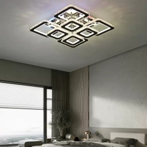 Lustra LED cu telecomanda si cristal QUADRIA SUPREMO RGB 198W, 8 Patrate, lumina Rece/Calda/Neutra, Dimabila, Crom Lucios - Img 1