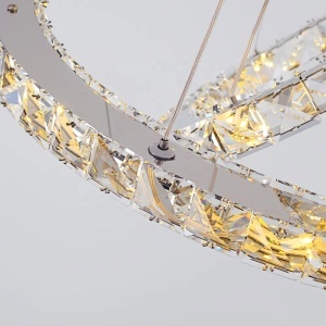 Lustra LED suspendata cu telecomanda si cristal PRISM LUMINIS 78W, 3 Cercuri, lumina Rece/Calda/Neutra, Dimabila, Argintiu, Inaltime Reglabila - Img 2