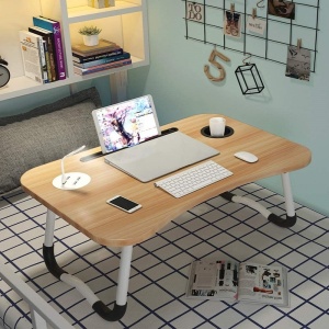 Masa pentru Laptop plianta din MDF, dimensiune 60 x 39,5 cm, cu USB, lampa si ventilator - Img 1