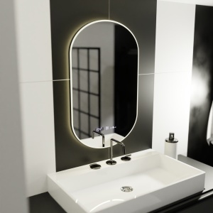 Oglinda LED Ovala, 50x80cm, Lucia Senzor Marcello, Sistem Dezaburire, Ceas & Termometru, Dimabila - Img 3