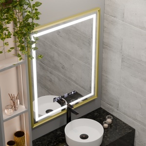 Oglinda LED Rectangulara, 75x90cm, Verite Royale Gold MotionGlow Marcello, Sistem Dezaburire, Ceas & Termometru, Dimabila - Img 3