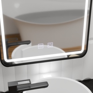 Oglinda LED Rectangulara 90x75cm Edge LUMINOUS Touch Sistem Dezaburire, Rama Neagra - Img 3