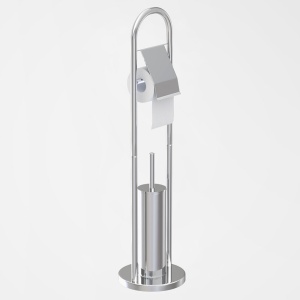 Perie WC cu suport hartie igienica, stativa, Inox - Img 1
