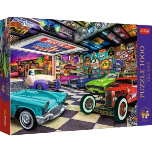PUZZLE TREFL 1000 PREMIUM PLUS TEA TIME GARAJUL COLECTIONARULUI DE MASINI - Img 1