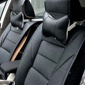 Set 2 perne pentru tetiere auto, marca AMIO, pentru sustinere gat din piele ecologica, culoare NEGRU - Img 1
