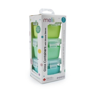 SET 3 RECIPIENTE STICLA 3 160ML CU HUSA ANTIDERAPANTA SILICON MELII BLUE MINT LIME - Img 1