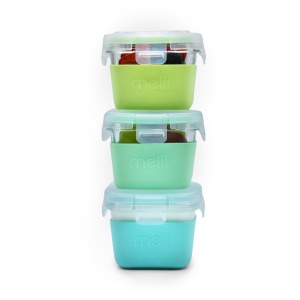 SET 3 RECIPIENTE STICLA 3 160ML CU HUSA ANTIDERAPANTA SILICON MELII BLUE MINT LIME - Img 2