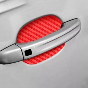 Set 4 bucati protectie zgarieturi manere usa din autocolant carbon 3D Rosu - Img 1