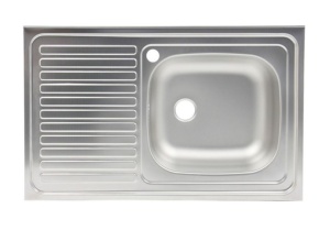 Set Masca Chiuveta Wenghe 80 cm X 50 cm X 80 cm, chiuveta inox cuva dreapta, baterie rotunda inox si sifon scurgere - Img 3