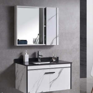 Set Mobilier pentru Baie CORFU, 80x48cm, 2 Piese, Negru si Alb - Img 1
