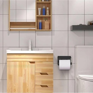 Suport pentru hartie igienica cu raft suplimentar, din otel, culoare neagra cu brat auriu - Img 6