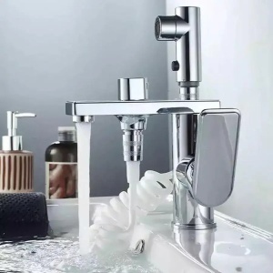 Baterie lavoar multifunctionala cu dus extractabil, finisaj crom lucios, design modern - Img 2