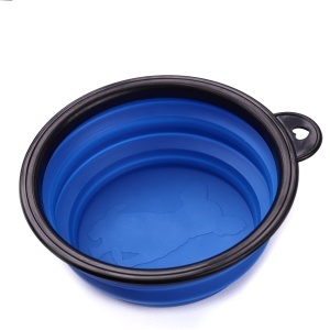 Bol de voiaj din silicon pentru animale de companie, pliabil, culoare albastra, diametru 12 cm - Img 1