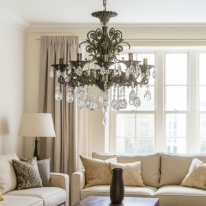 Candelabru Cristal SANSSOUCI Magno, 8xE14, Diametru 65cm, Alama Antichizata - Img 2