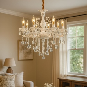 Candelabru Cristal SANSSOUCI Magno, 8xE14, Diametru 70cm, Alb - Img 3