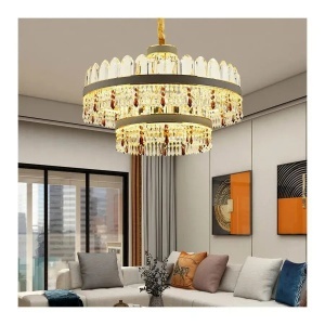 Candelabru LED Pollux cu Telecomanda, 300W, Diametru 75cm Auriu, Cristal, Dimabila - Img 1