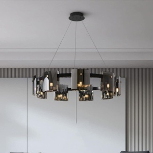 Candelabru Modern, REQUIEM Largo, 8xG9, Diametru 80cm, Negru, Inaltime Reglabila - Img 1