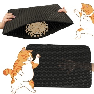 Covoras impermeabil pentru litiera pisici, dimensiune 40 x 60 cm, dublu strat, culoare Neagra - Img 4