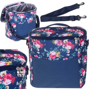 Geanta termoizolanta pentru picnic sau plaja, capacitate 11l, culoare Albastra cu flori - Img 2