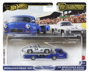 HOT WHEELS TRANSPORTATOR MERCEDES-BENZ 55 BLAUES WUNDER CU MASINUTA MERCEDES-BENZ 300 SL SCARA 1:64 - Img 1
