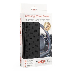 Husa volan OTOM din Piele Ecologica "Perforata" pentru autoturisme, diametru volan 37 - 39 cm, cu ac si ata Neagra - Img 1