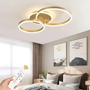 Lustra LED cu telecomanda ELISABETH 72W, 2 Cercuri, lumina Rece/Calda/Neutra, Dimabila, Auriu Lucios - Img 1