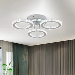 Lustra LED cu telecomanda si cristal ALANUBIS 37W, 3 Cercuri, lumina Rece/Calda/Neutra, Dimabila, Crom Lucios - Img 1